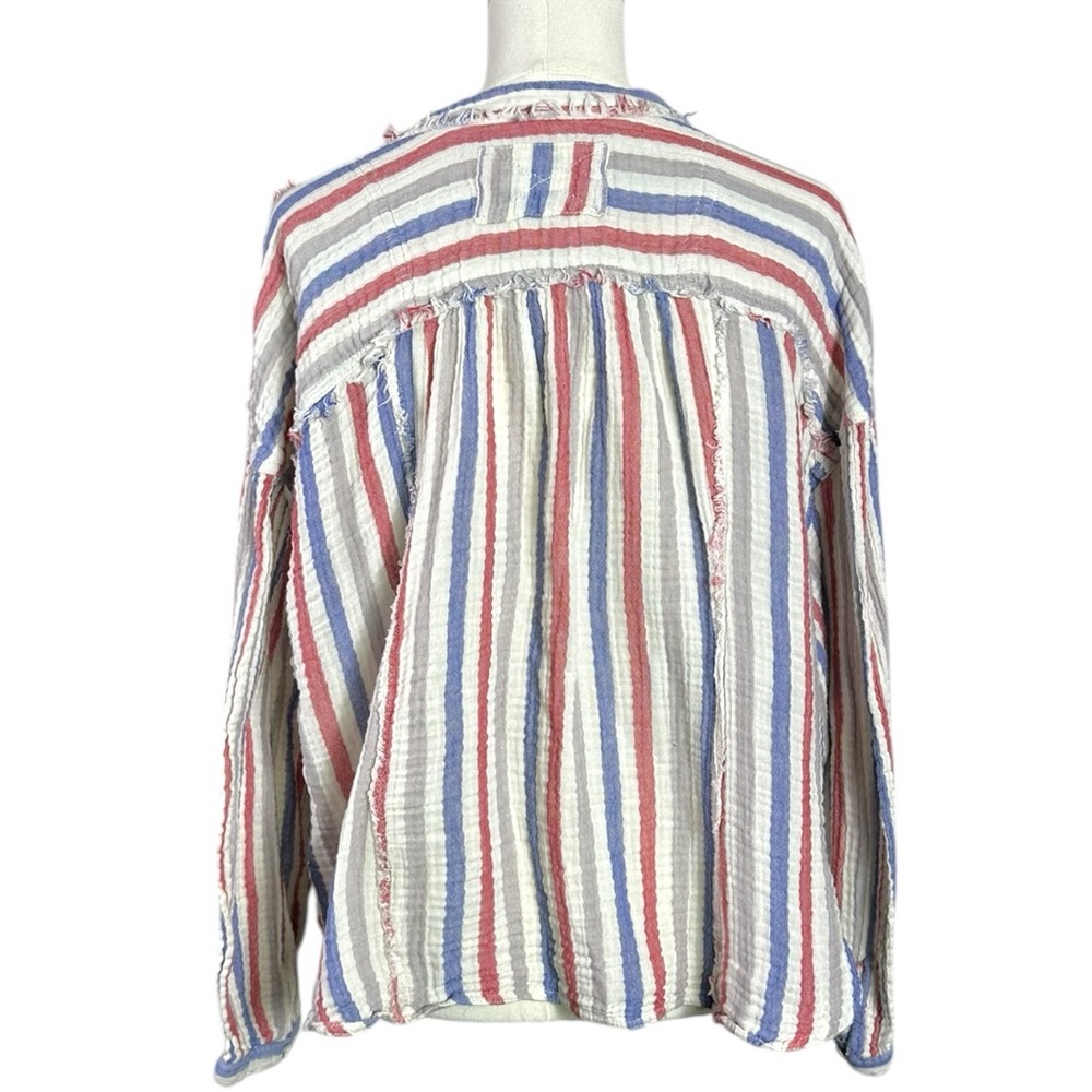 Free People Valley Double Gauze Cotton Striped Shirt Size XL Beach Coastal - Picture 7 of 11